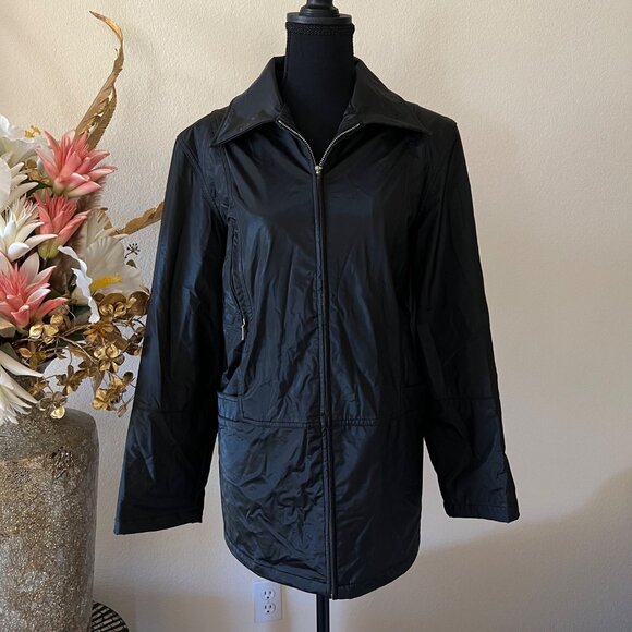 Outbrook Jackets & Blazers - Outbrook Minimalist Black Zip Up Jacket with Glossy Finish and Outer Pockets M